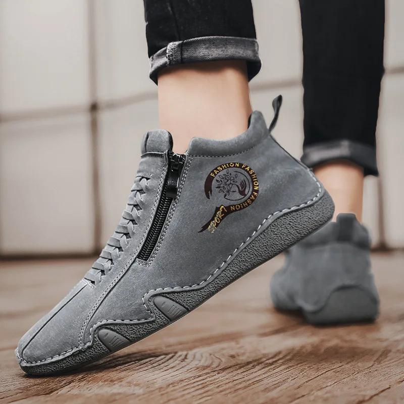 Fashion New Men's Ankle Boots Fashion Soft Sole High Top Sneakers Men Shoes Outdoor Versatile Loafers Comfortable Casual Walking Shoes
