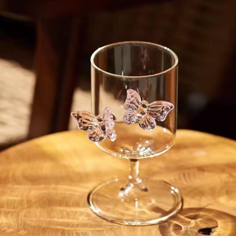 

Pink Butterfly High-Footed Glass Cup