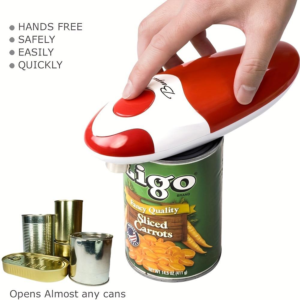 Bangrui Electric Can Opener Hands Free, Battery Operated with Smooth Edge, Red White Design, Ideal for Seniors with Arthritis,Easy Grip Kitchen Gadget