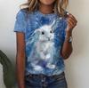 Women Cat Print Design Harajuku Casual Short Sleeved Top Fashionable Trend