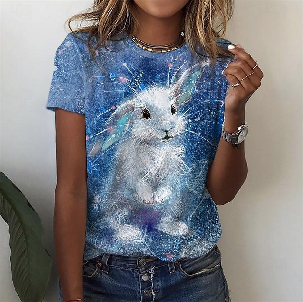 Women Cat Print Design Harajuku Casual Short Sleeved Top Fashionable Trend