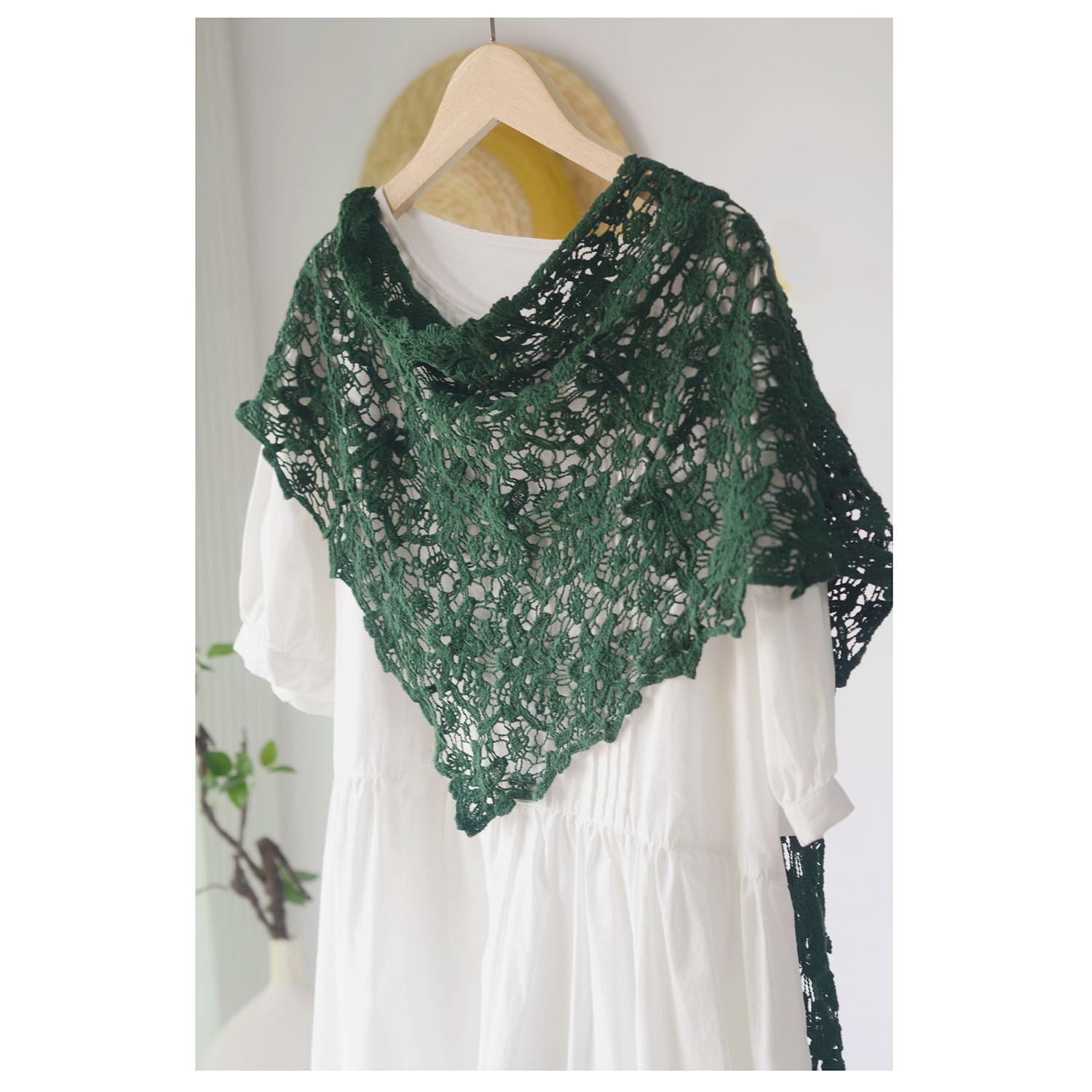 Johnature Вязаный крючком треугольный шарф ручной работы Универсальный весенне-летний женский однотонный ажурный шаль-шарф зелёный