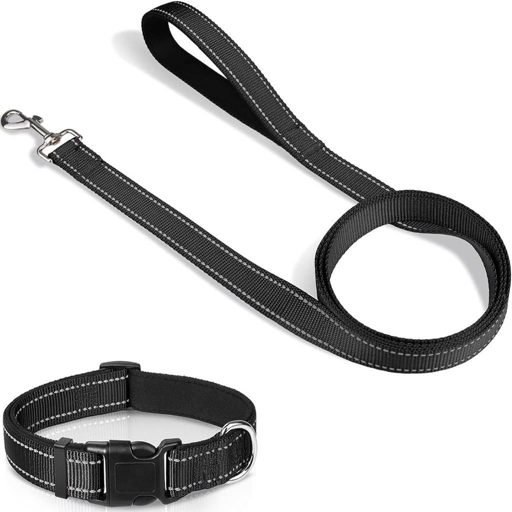 Upgrade your furry friend's outdoor adventures with a stylish, cozy, and dependable large black reflective dog collar and leash