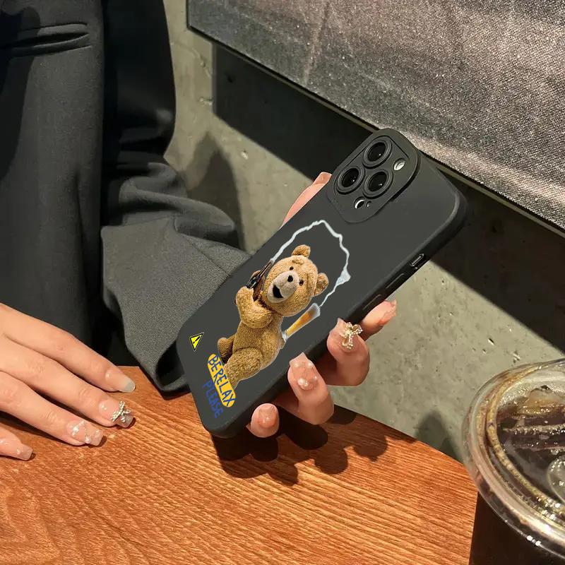 Teddy Bear Couple Cartoon Phone Case For iPhone 16 15 14 13 12 11 Pro Max XS XR X 7 8 15 16 Plus SE 2020 Soft Silicone Cover
