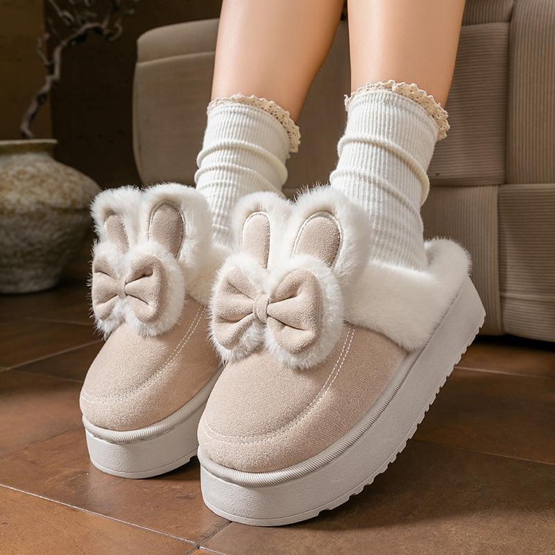 Thick-bottomed cartoon cotton slippers autumn and winter indoor home warm and piled high-heeled wool slippers