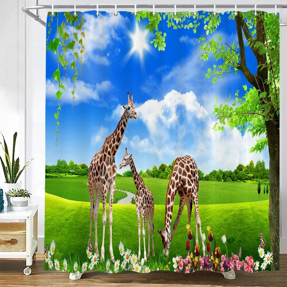 Waterproof Polyester Fabric Shower Curtains Forest Tiger Bear Animal Printing Bathroom Curtains for Home Decoration Curtain