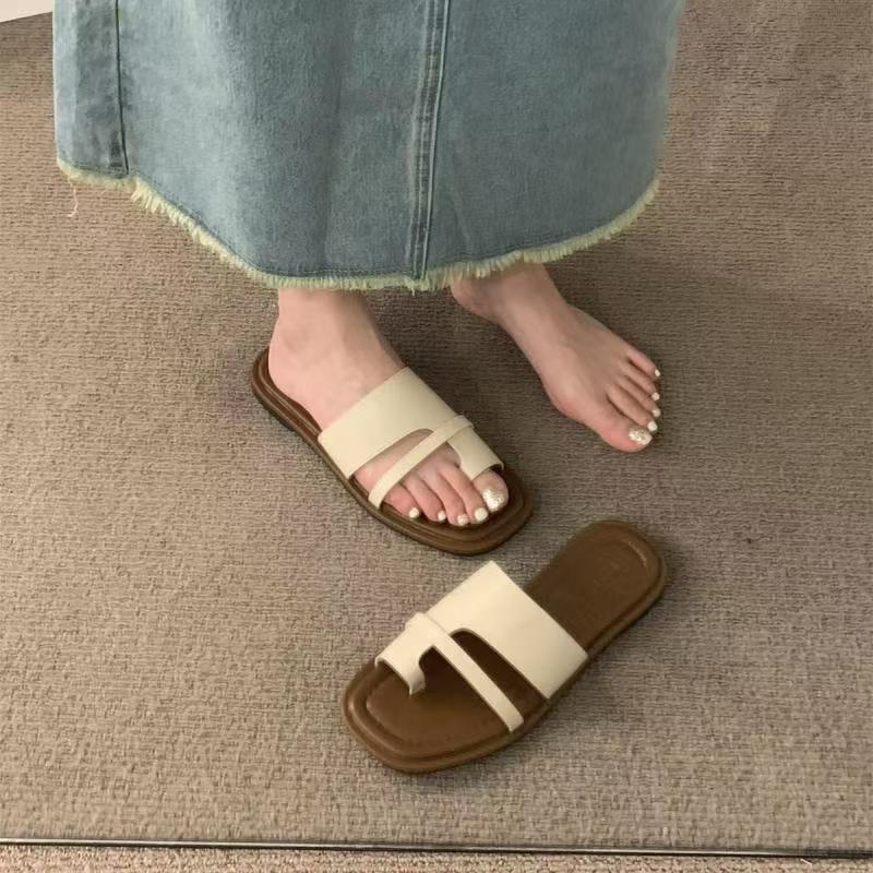 Retro Toe Slippers Women's Shoes Spring and Summer New Simple Skirt One Pedal Roman Sandals