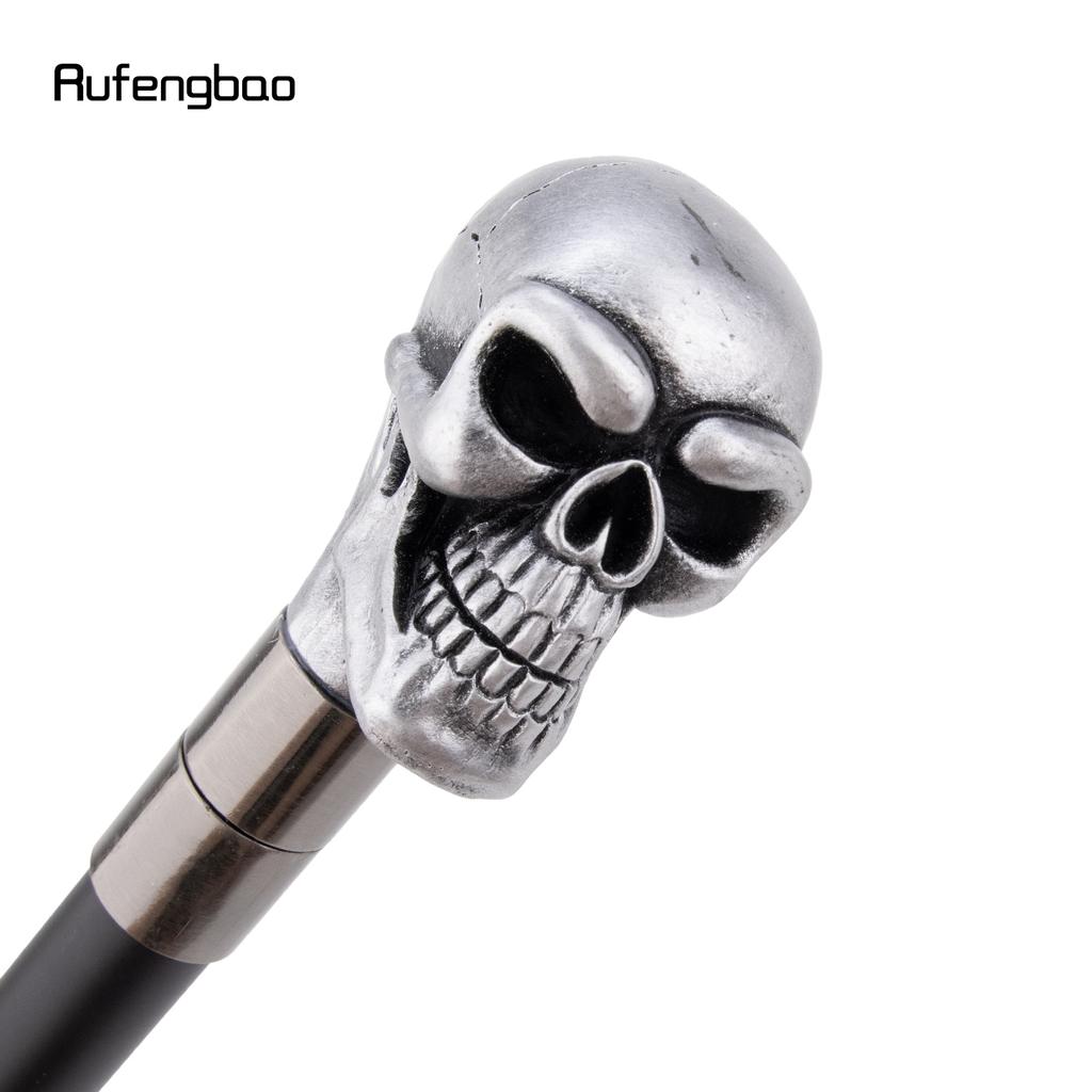 Silver Resin Big Eyes Skull Head Walking Cane Fashion Decorative Steel Stick Gentleman Elegant Cosplay Cane Knob Crosier 94cm