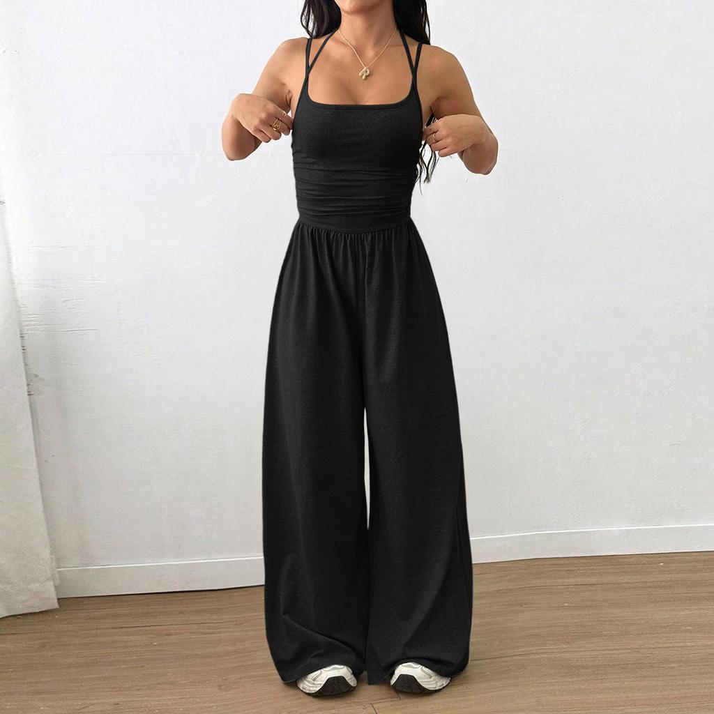 Women's Casual Strapless Wide Leg Jumpsuit for Summer Loose Fit