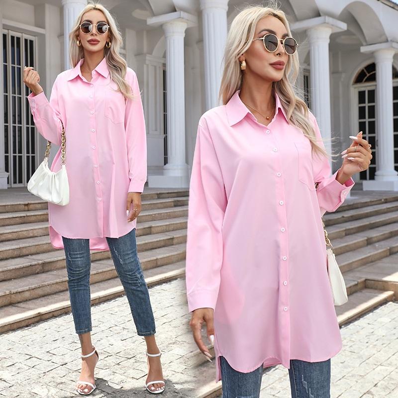Women's Autumn Long Solid Colour Casual Temperament Long Sleeve Shirt Women