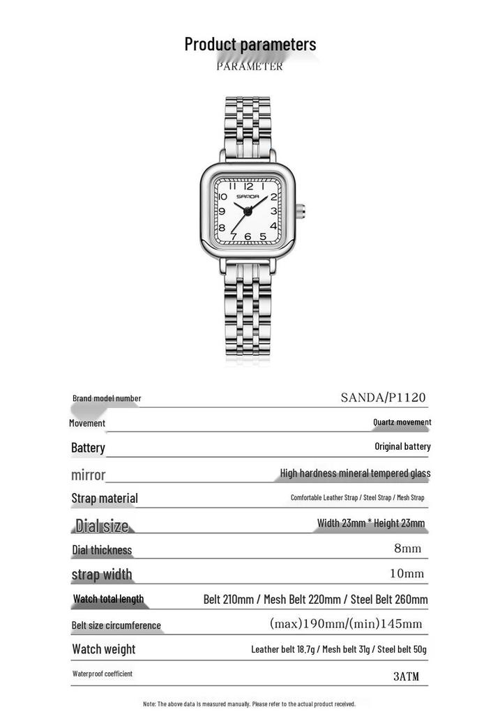 Sanda Women's Fashion Quartz Watch with Leather or Steel Strap - Waterproof and High-End Design.