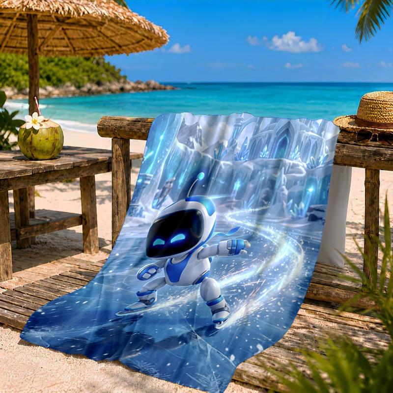 Weltraumabenteuer Roboter Strandtuch Mikrofaser Strandtuch, Leicht und Schnelltrocknend, für Sommerreisen, Schwimmbad Fan Geburtstagsgeschenk