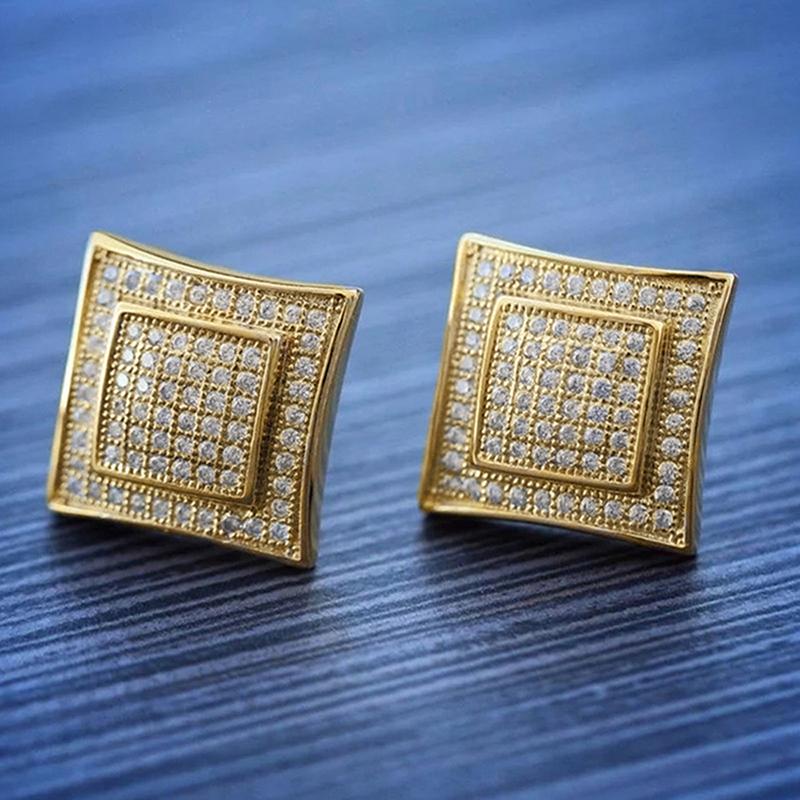 Huitan Fashion Women Stud Earrings Gold Color Inlaid Bright Cubic Zirconia Charming Party Daily Accessories Versatile Jewelry