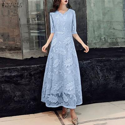 Women Casual Round Neck Summer Half Sleeve Patchwork Dress
