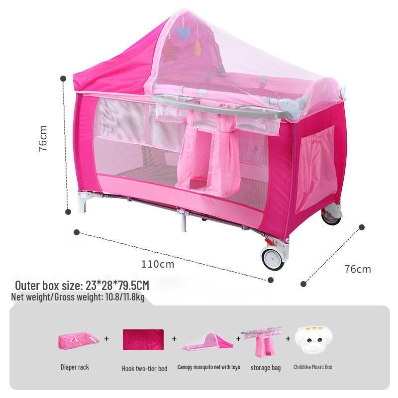 Tragbares Multifunktionales Babybett und King-Size-Bett-Kombi mit Wickeltisch für Säuglinge und Kleinkinder
