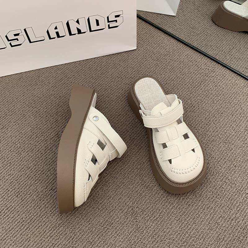 Baotou Platform Sandals Women's New Outer Wear Hole Shoes Two and a Half Slippers Beach Shoes