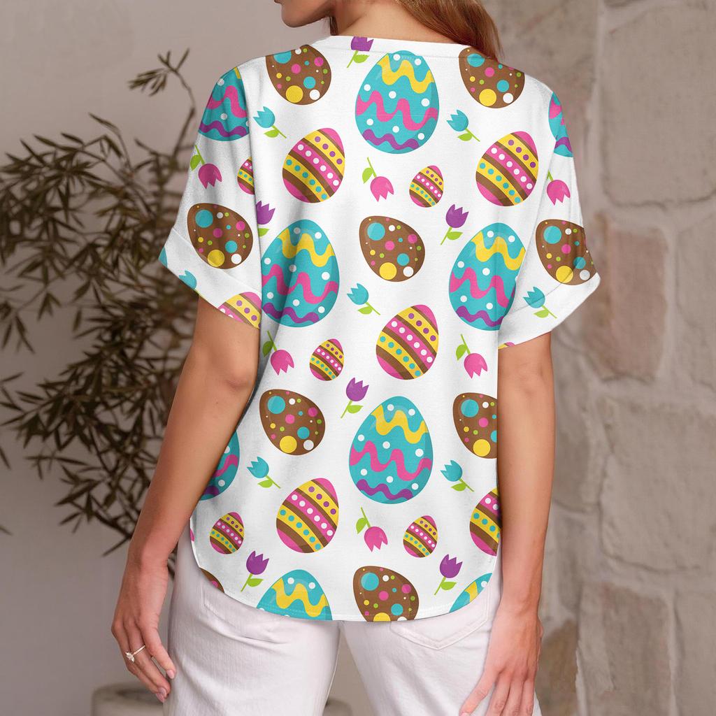 Women's Fashionable Casual Everyday Versatile Easter Print Slim-Fit Summer Short-Sleeve Top