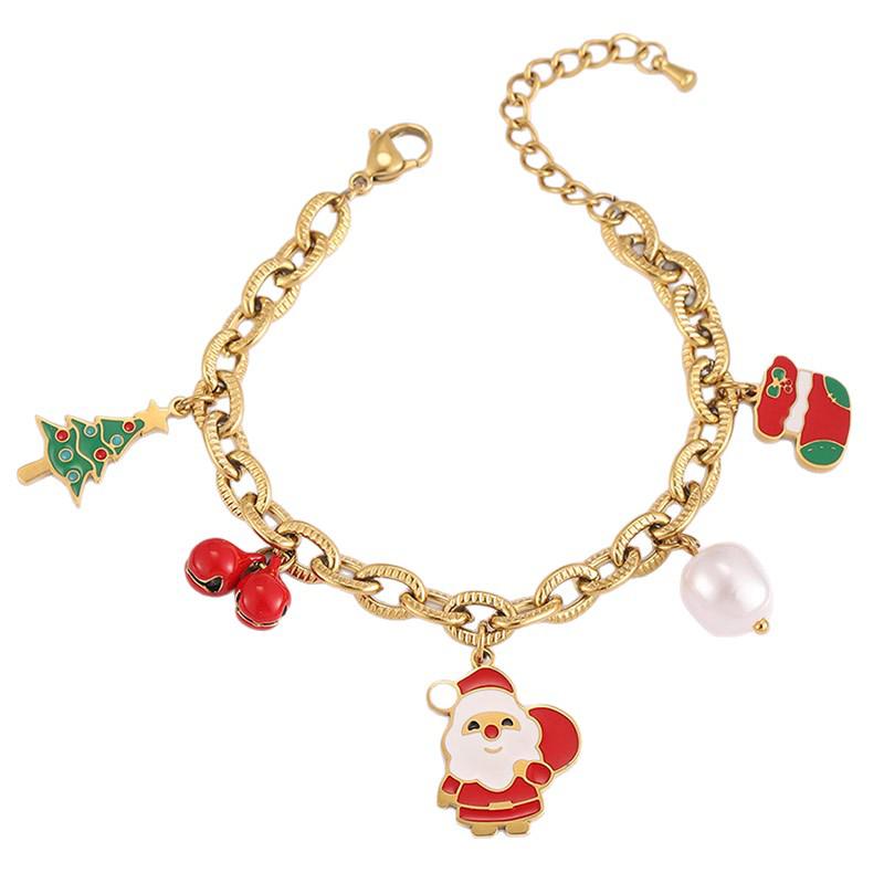 Santa Claus Christmas Tree Pearl Titanium Bracelet - Cute European & American Cartoon Girl Jewelry
