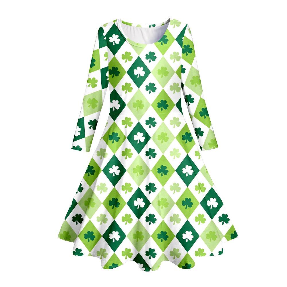 Girls' 3D Shamrock Dress Long Sleeve Summer Spring Vacation Daily Holiday Princess Beautiful Sweet Kids 4-12 Years Casual Dress A Line Dress