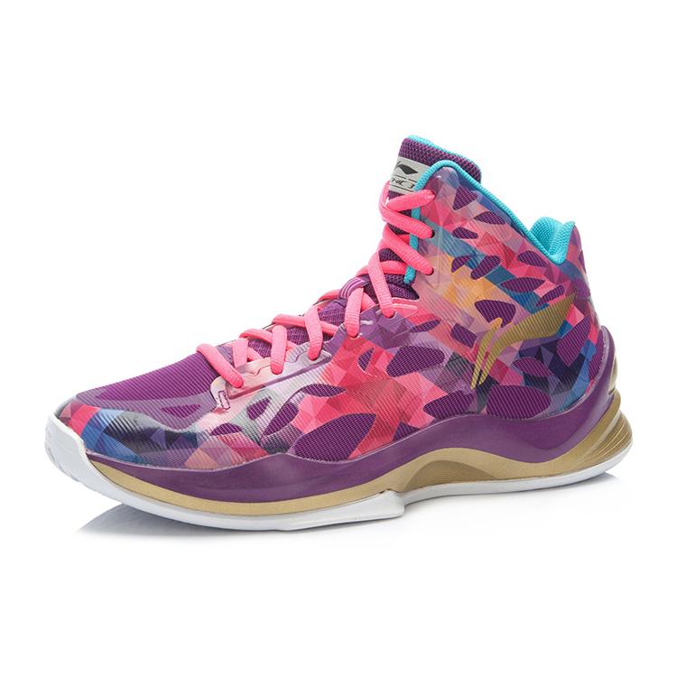 Li Ning SONIC 3 Mesh Cushioning Abrasion Resistant High top Basketball Shoes Men's Purple Gold ABPK021-4