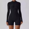 European-American Zipper Long-Sleeve Sexy Tight Jumpsuit - Brushed Nude Yoga Suit