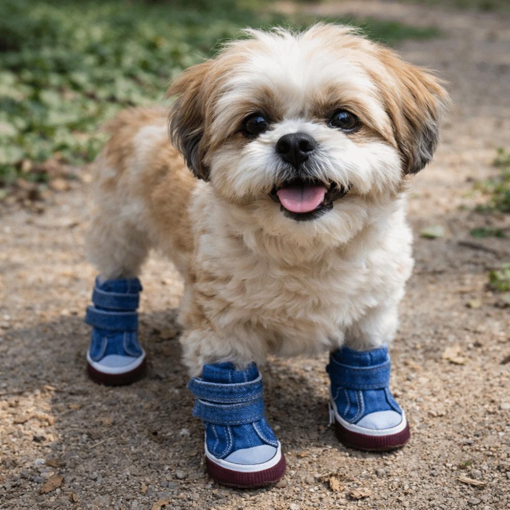 4pcs/set Adjustable Non-Slip Pet Shoes Breathable Rubber Soles Dog Canvas Sneakers Wear-Resistant Dog Casual Shoes Pet Supplies