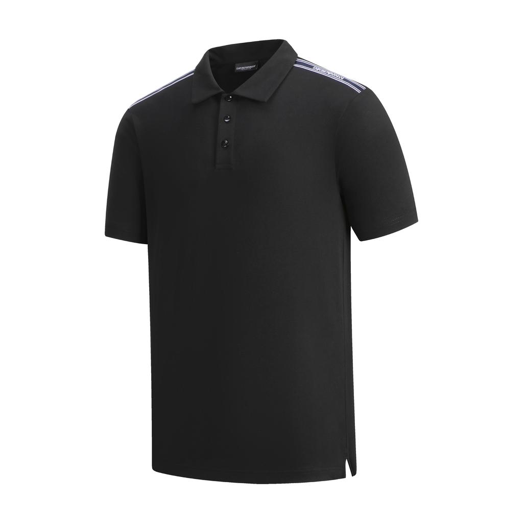 Emporio Armani Black Cotton Fabric Tech Texture Future Concept Commuter Knit Casual Fashion Simple Business Polo Shirt EM000571-AF20426-1UC001