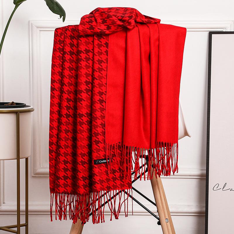 Cashmere Scarf Women's Winter Warm Fringed Shawl Men's Autumn and Winter Wool Scarf Imitation Cashmere Houndstooth Scarf