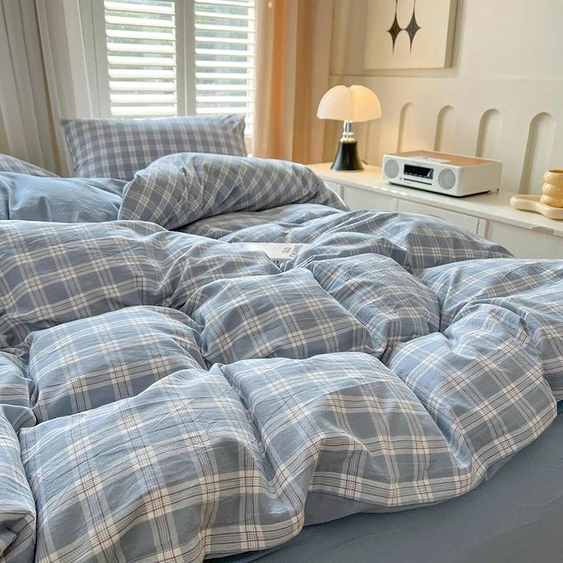 Bed Sheets Set Plaid Style Duvet Cover Pillowcase with Bedsheets Home Bed Linen Sets Skin-friendly Bedclothes