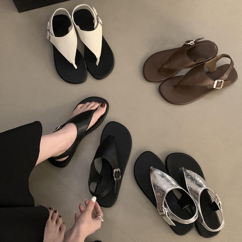 Fashion Concise Clip Toe Buckle Strap Sandals Woman Summer Elegant Pu Leather Flat Gladiator Shoes Ladies Casual Brand Design Flip Flops