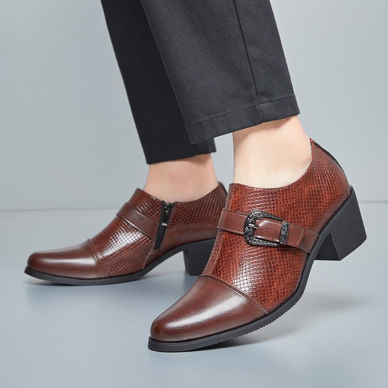 Zakenmannen Loafers Heren Cubaans Casual Hoge hakken Merk Puntige neus Leren schoenen Sociale schoenen Maten 39-46 Herenschoenen