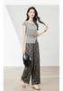 Irregular twisted round neck T-shirt wide leg pants two-piece set
