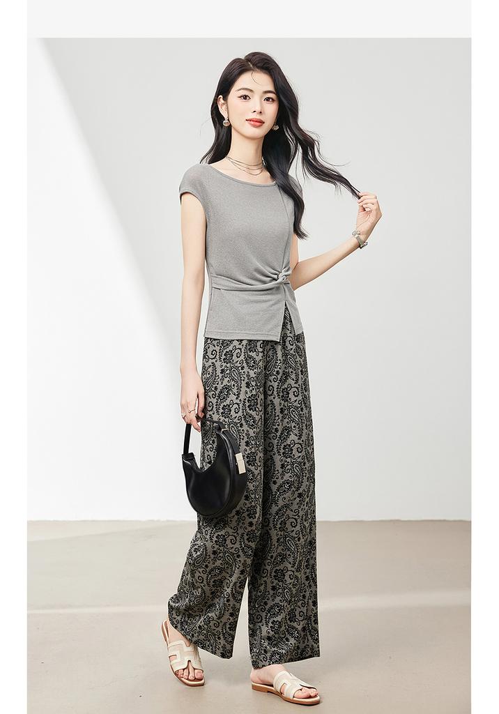 Irregular twisted round neck T-shirt wide leg pants two-piece set