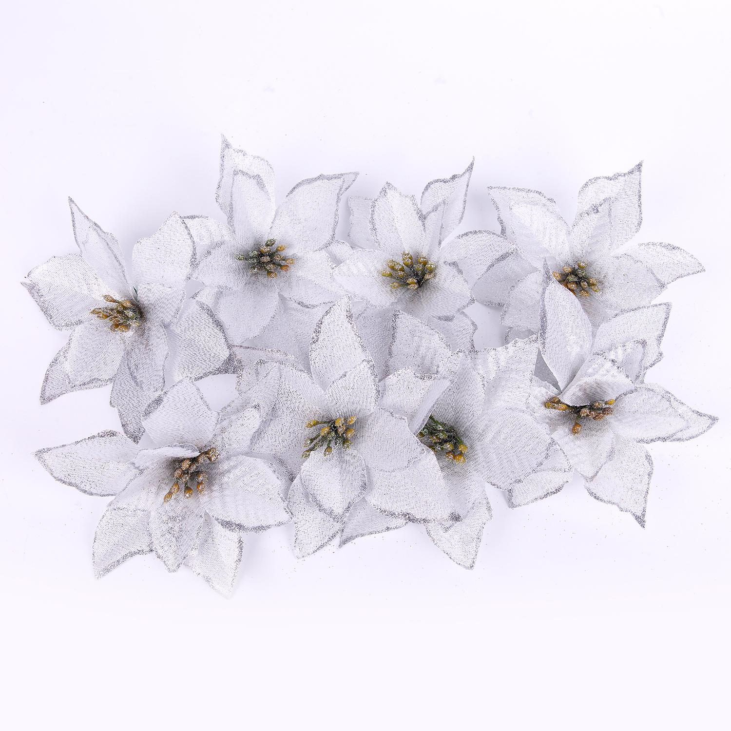 

10 шт. Большая головка цветка с блестками, украшение на рождественскую елку 10pcs серебряный