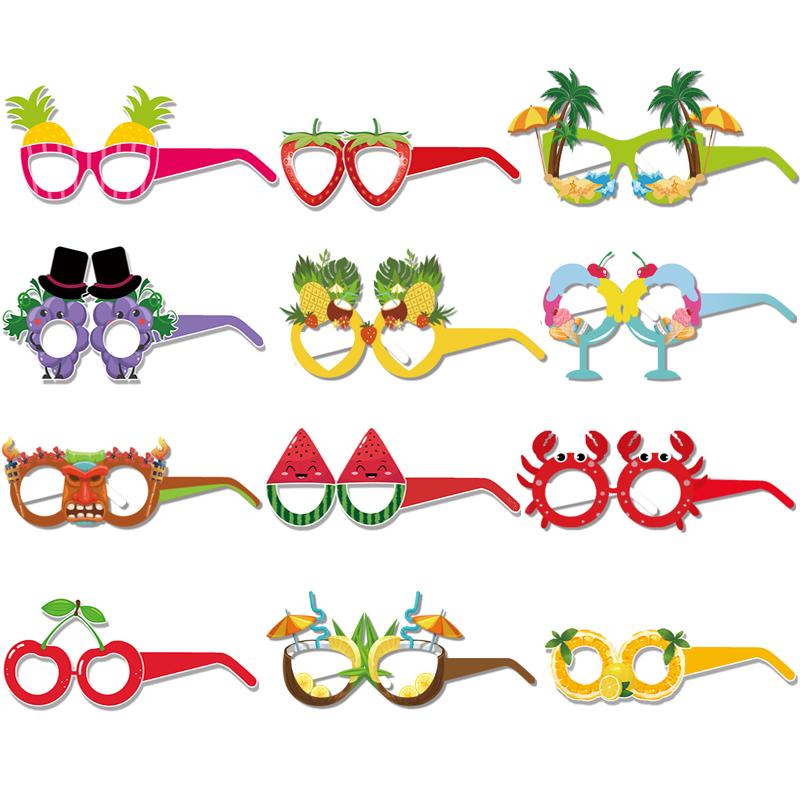 

12pcs Funny Summer Party Tropical Fruit Pineapple Strawberry Paper Glasses Kids Favors Pool Luau Hawaiian Beach Themed Party