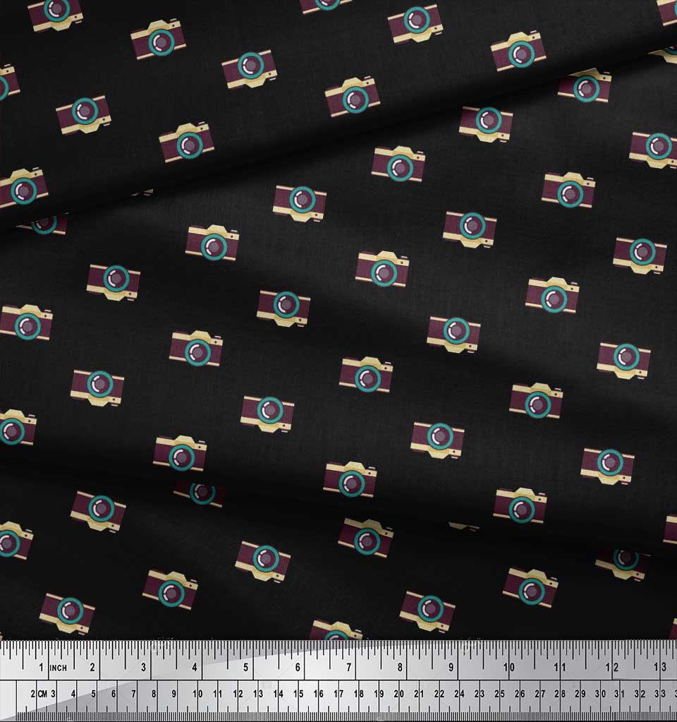 Soimoi Japan Crepe Satin Fabric Camera Shirting Fabric Prints By Metre 42 Inch