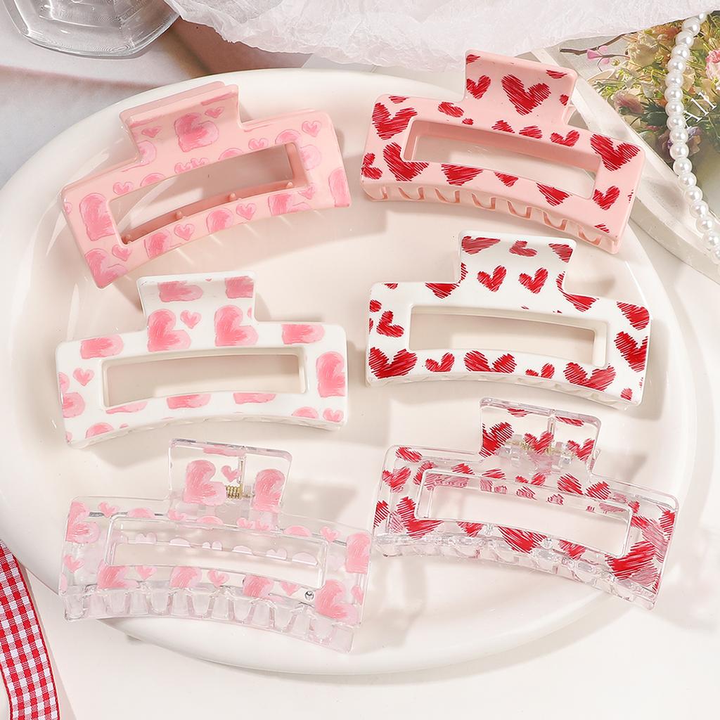 10 Pcs Pink Heart Print Hair Claw Clipsstrong Hold Hair Accessories For Cosplay Women Valentine'S Day Hair Pins Party Gifts