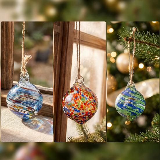 High Borosilicate Glass Spheres Hand Blown Ball Ornament, Colorful Christmas Hanging Decoration Handmade Ornaments for Tree, Window, Patio,