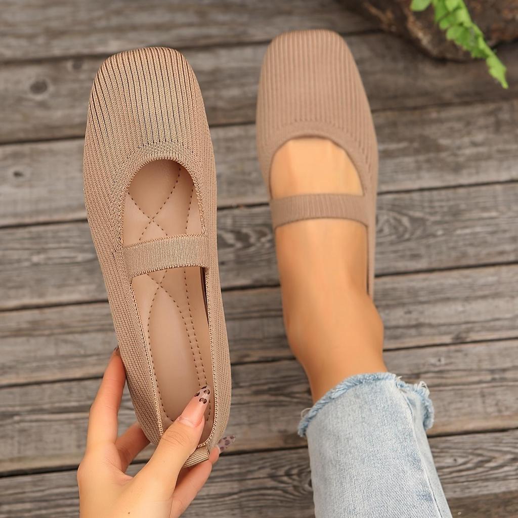 Scarpe Piatte Casual da Donna in Maglia Monocolore Slip-On Mary Jane Scarpe Comode per Camminare