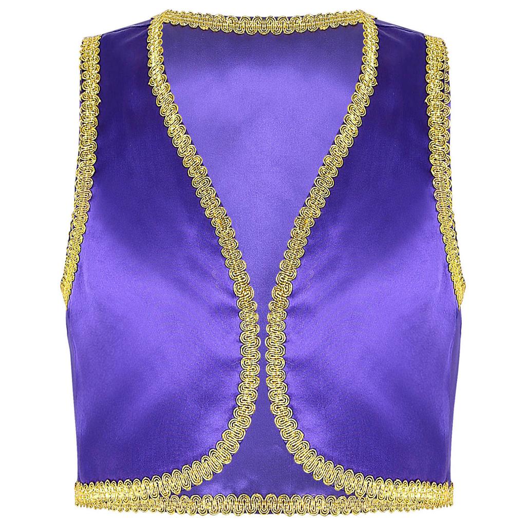 Jongens Arabische Prins Kostuum Open Voorzijde Gouden Mouwloos Vest Halloween Cosplay Fancy Dress Up