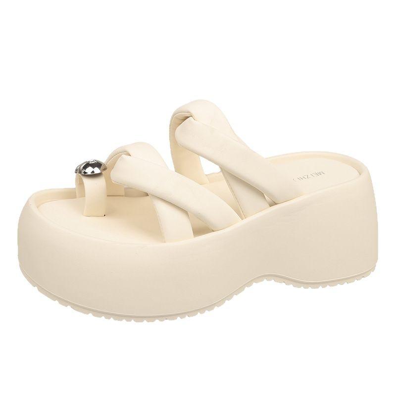Xiaoxiangfeng Thick-soled Heightening Set of Toe Slippers for Women's Summer Wear Ins2025 New Internet Celebrity Super Fire Design Sandals
