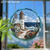 Acrylic Coastal Lighthouse with Ocean and Flowers Suncatcher, Stained Glass Effect Window Hanging Ornament for Nautical & Beach Lover Gifts