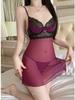 Erotic Deep V Hollow Out Backless Light Luxury See-Through Mesh Lace Underwire Nightdress Dress Elegant Fashion Women Dress Va67