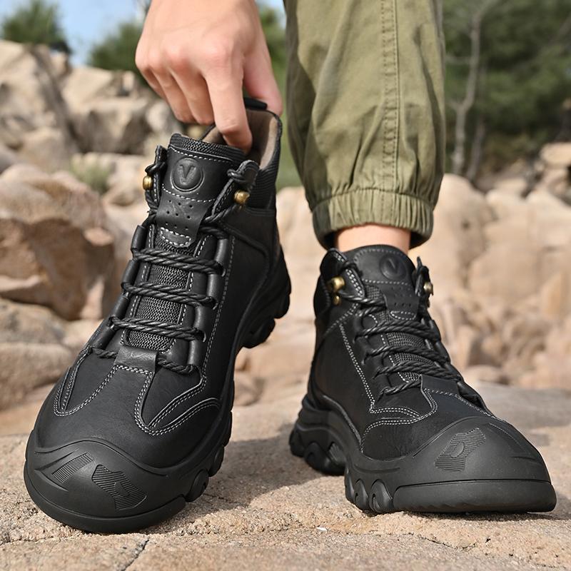 Fashion Handmade Men Hiking Shoes Genuine Leather Mens Walking Shoes All-match Men's Basic Boots Outdoor Men Winter Plush Snow Boots