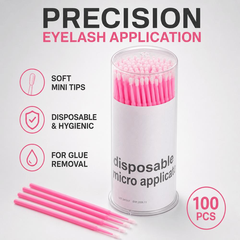100pcs Disposable Cotton Swabs Precise Application Eyelash Extension Brushes Daily Life