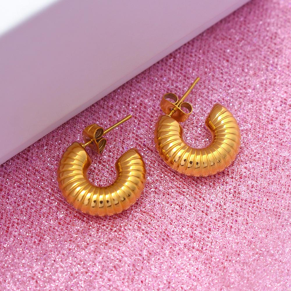 Retro Y2K Gold-Plated Stainless Steel Earrings - European & American Light Luxury Titanium Trend.