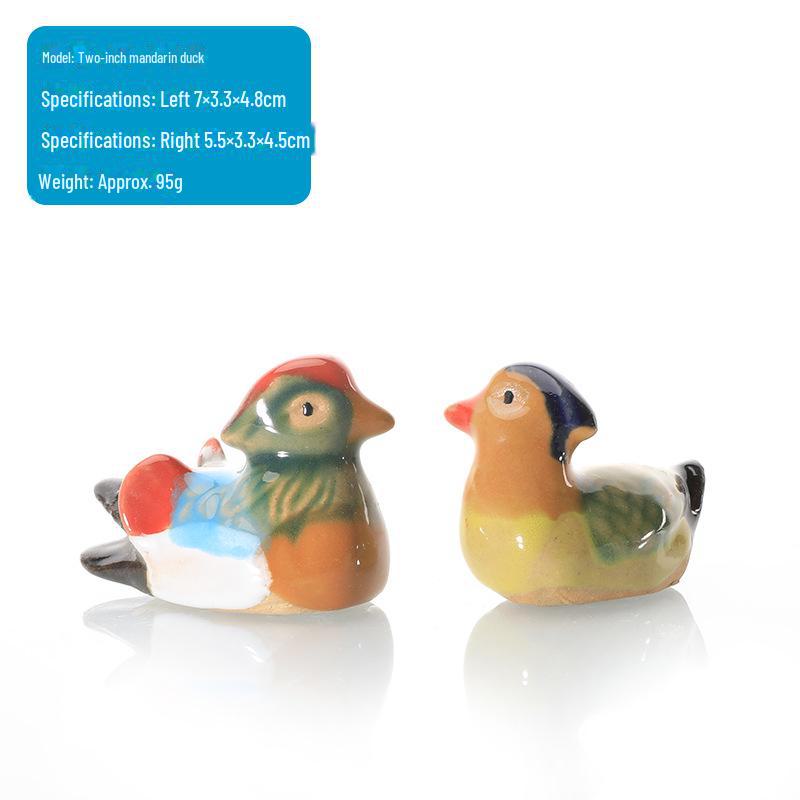 Ceramic Animal Ornaments for Aquarium Landscaping - Includes Duck, Cow, Crane, and Mandarin Duck.