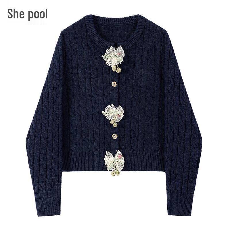 Women's Wool Blend French Retro 3D Floral Knit Cardigan