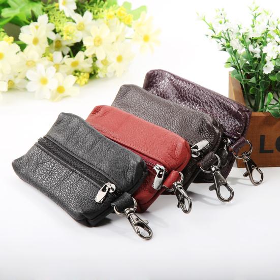 Genuine Leather Key Holder Wallet Men Keys Organizer Women Zipper Key Chain Case
