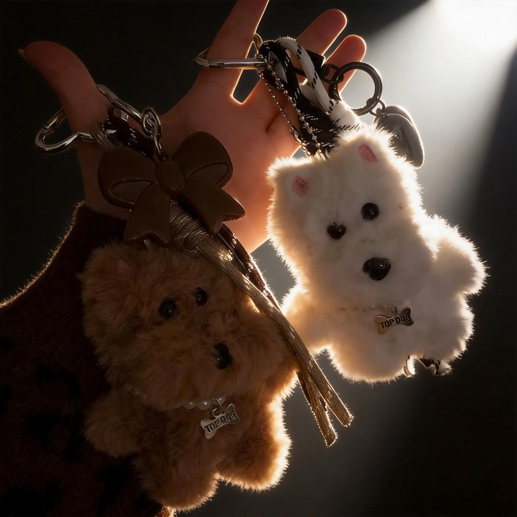 Plush West Highland Terrier Keychain With Creative Animal Design For Gifts And Accessories
